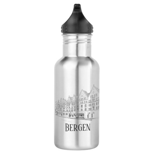 Bergen Norway Streetscape Beauful Line Drawing Waterfles (Rechts)