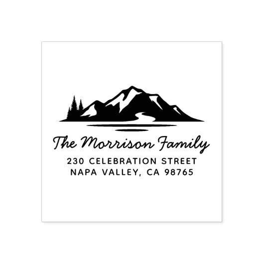 Bergen & Pine Trees Landscape Return Address Rubberstempel (Afrduk)