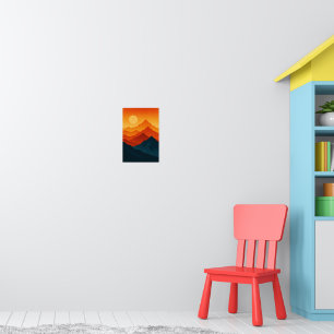 Bergen retro landschap illustratie rood blauw poster