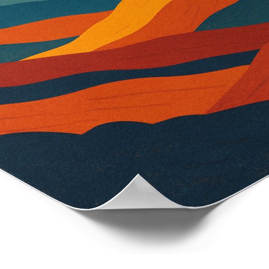 Bergen retro landschap illustratie rood blauw poster (Hoek)