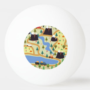 Bergen, rivieren, bos, auto patroon. pingpongballen