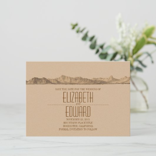 Bergen slaan de datumkaarten op save the date (Staand voorkant)