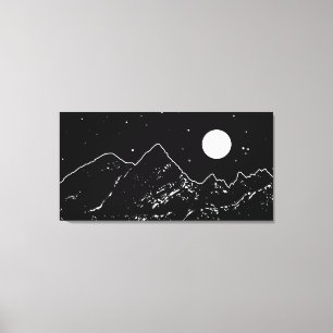 Bergen strekken zich uit van het landschap zwart-w canvas afdruk