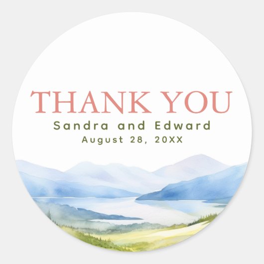 Bergen Waterverf Dank u Ronde Sticker (Voorkant)