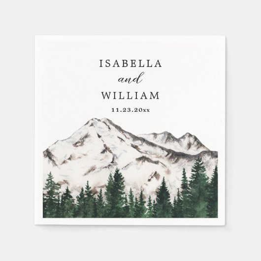 Bergen Waterverf rustieke bos bruiloft Servet (Voorkant)