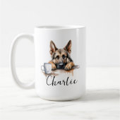 berger allemand avec tasse de café, chien avec att (Gauche)