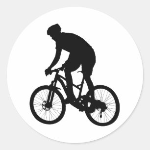 Bergfietsensilhouet - Kies achtergrondkleur Ronde Sticker