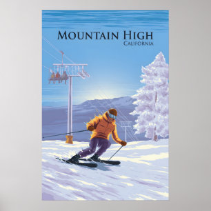 Berghoge Californische Skioord Reisposter Poster