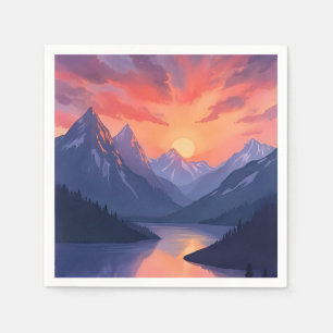 Bergketen Zonsondergang   Aquarel Meerlandschap Servet