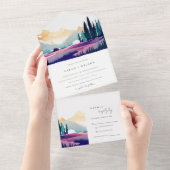 Bergland - Lila velden - Landschap Weduwschap All In One Uitnodiging (Afscheurbaar)