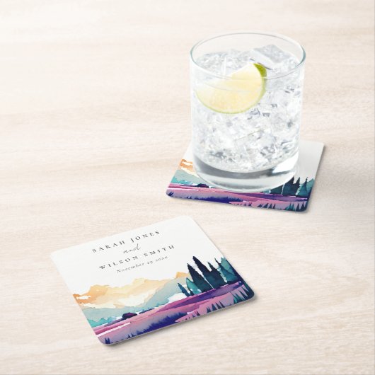 Bergland - Lila velden - Landschap Weduwschap Vierkante Kartonnen Onderzetter (Insitu)