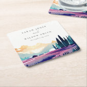 Bergland - Lila velden - Landschap Weduwschap Vierkante Kartonnen Onderzetter (Schuin)