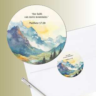 Berglandschap Bijbeltekst Koraal Ronde Sticker