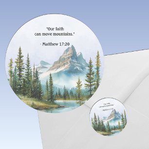 Berglandschap Bijbelvers Blauwe Nevel Ronde Sticker