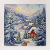 Berglandschap en dorp in Sneeuwscène Legpuzzel (Verticaal)