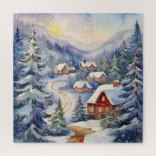 Berglandschap en dorp in Sneeuwscène Legpuzzel (Verticaal)
