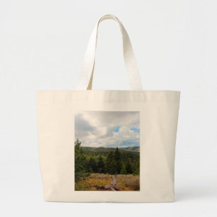 berglandschap foto geel groen grote tote bag