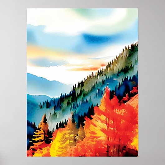 Berglandschap Herfst geïnspireerd Poster (Voorkant)