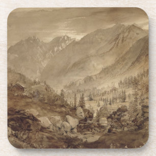 Berglandschap, Macugnaga, 1845 (pen en bruin) Onderzetter