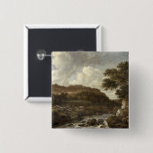 Berglandschap met een torent vierkante button 5,1 cm (Voorkant /achterkant)