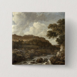 Berglandschap met een torent vierkante button 5,1 cm