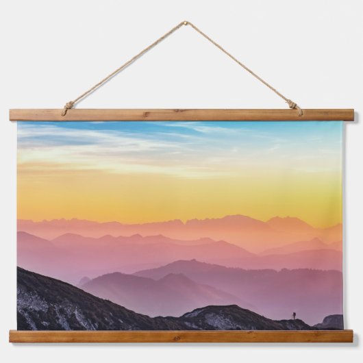 Berglandschap op zonsondergang hangend wandkleed (Voorkant)