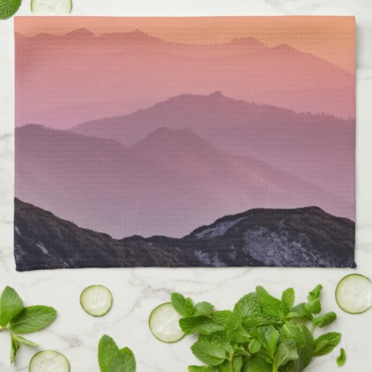 Berglandschap op zonsondergang theedoek (Gevouwen)