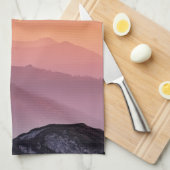 Berglandschap op zonsondergang theedoek (Quarter Fold)