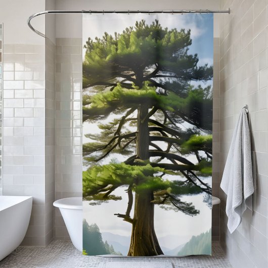 Berglandschap Pine Tree Schilderachtig Decoratie Douchegordijn