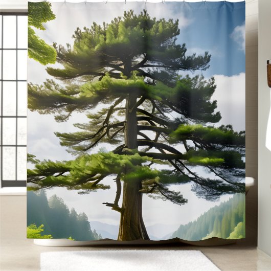 Berglandschap Pine Tree Schilderachtig Decoratie Douchegordijn