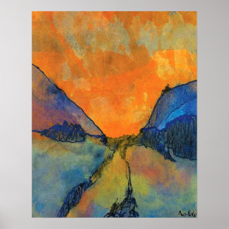 Berglandschap van Emil Nolde, dal met zonsondergan Poster