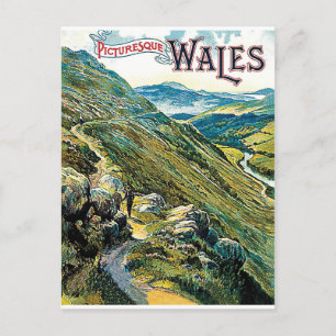 Berglandschap van Wales, ouderwetse reis. Briefkaart