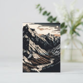 Berglandschap Vintage Travel Linocut Art Briefkaart (Staand voorkant)