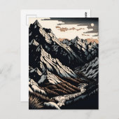 Berglandschap Vintage Travel Linocut Art Briefkaart (Voorkant / Achterkant)