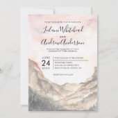 Berglandschap Watercolor Roze Lucht Trouwen Kaart (Voorkant)