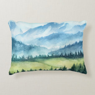 Berglandschap, waterverf artistiek illustreren accent kussen