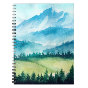 Berglandschap. Waterverf illustratie. Notitieboek