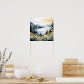 Berglandschap Waterverf Schilderij Kunst Print (Keuken)