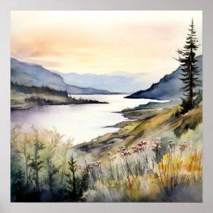 Berglandschap Waterverf Schilderij Kunst Print