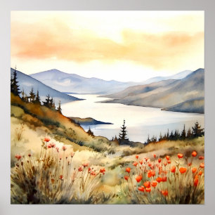 Berglandschap Waterverf Schilderij Kunst Print