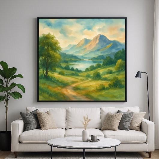 Berglandschap - Waterverf schilderstijl kunst Poster