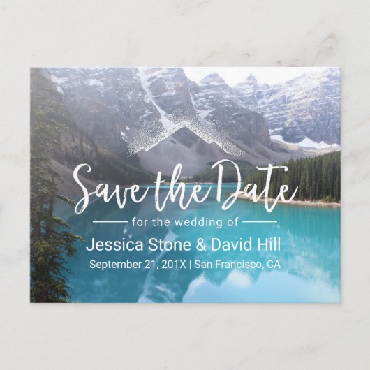 Bergmeer bruiloft sparen Datum Aankondigingskaart (Voorkant)