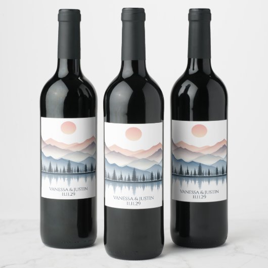 Bergmeer Bruiloft Wijn Etiket (Flessen)