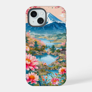 Bergmeer met Bloeiende Bloemen iPhone 15 Hoesje