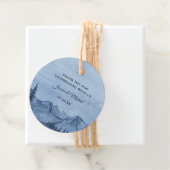 Bergmeer Pine Trees Blue Waterverf Wedding Bedankjes Labels (In situ)
