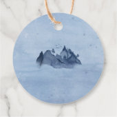 Bergmeer Pine Trees Blue Waterverf Wedding Bedankjes Labels (Achterkant)