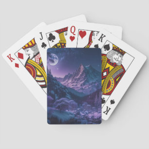 Bergnacht met maan pokerkaarten