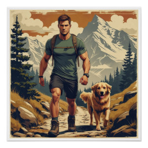 Bergpad Wandelaar & Hond Avontuur Illustratie Perfect Poster