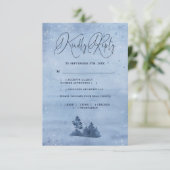 Bergpine Trees Light Blue Winter Wedding Meal RSVP Kaartje (Staand voorkant)