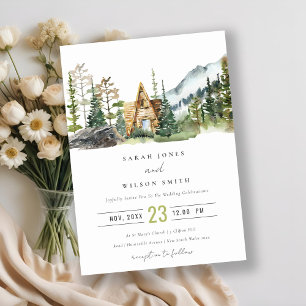 Bergpine wood Cabin Wedding Invite Bedankkaart